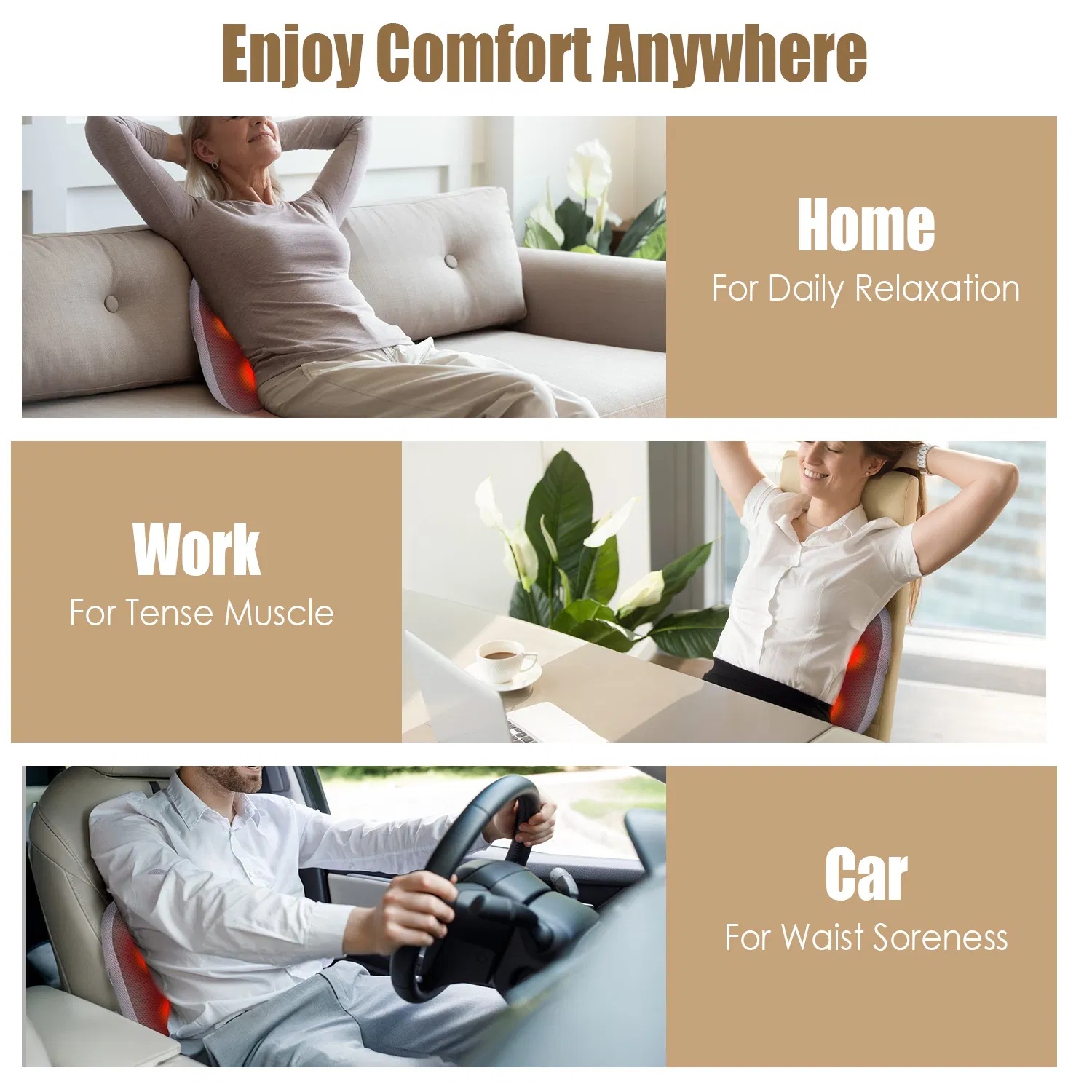 Shiatsu Back And Waist Massager With Heat Cordless Rechargeable Kneading Lower Back Massage Pillow Portable Lumbar Massager For Home Car Office - Image 5