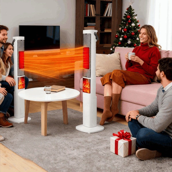 1500W Oscillating Space Heater with 3D Flame | Fast Heating, Remote Control, Tip-Over & Overheat Protection - Image 2