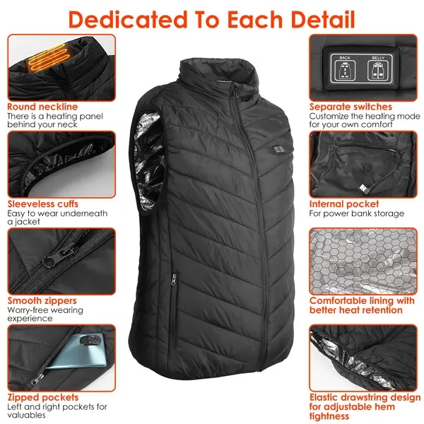 USB Heated Vest for Men & Women | Electric Warming Jacket with 3 Heat Levels & Thermal Body Heating Zones - Image 2