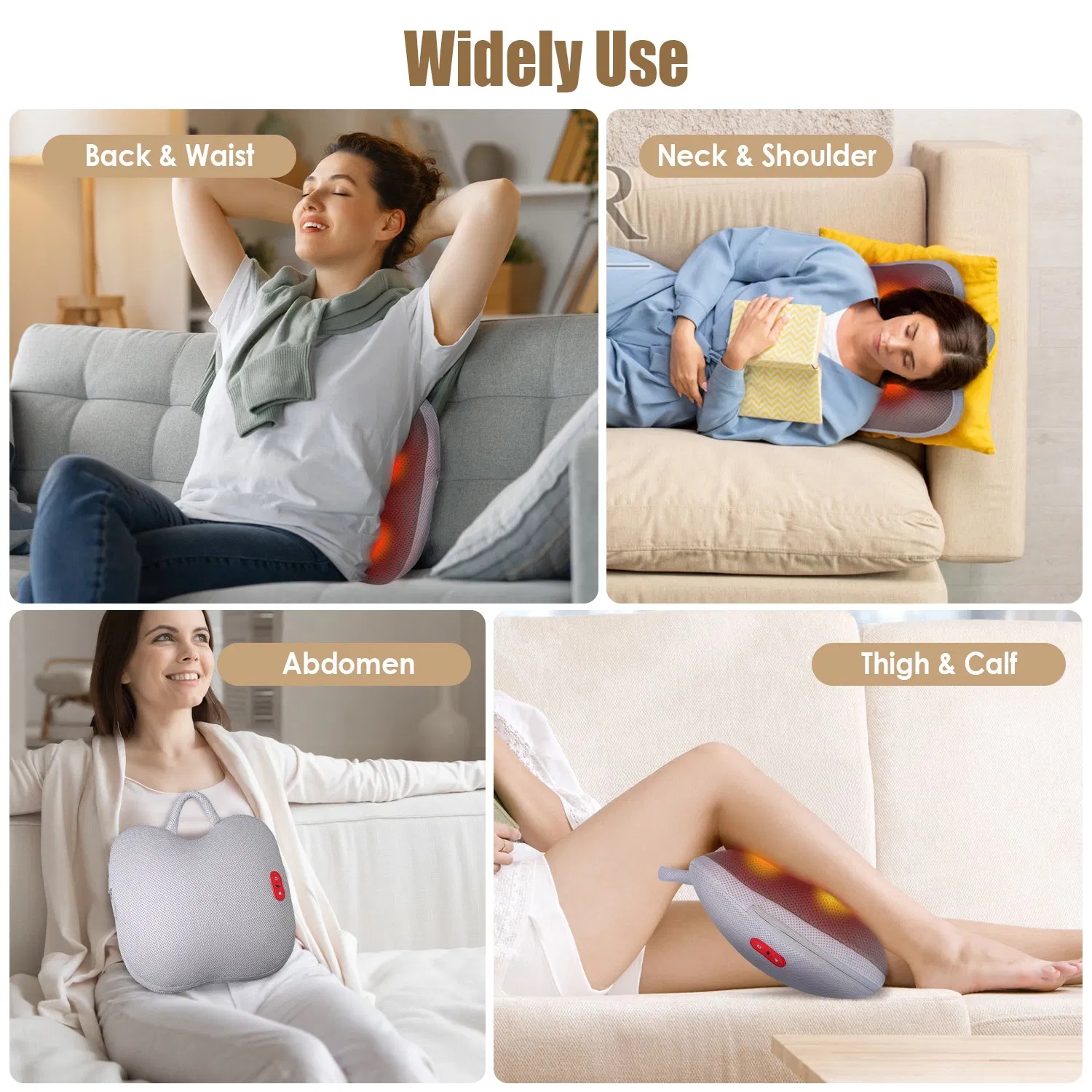 Shiatsu Back And Waist Massager With Heat Cordless Rechargeable Kneading Lower Back Massage Pillow Portable Lumbar Massager For Home Car Office - Image 4