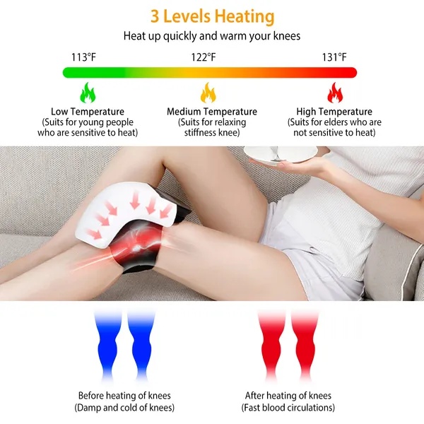 Electric Rechargeable Knee Massager Infrared Heat Pain Relief Therapy Knee Brace Wrap With Air Pressure Kneading Timer Temperature Adjustment - Image 4