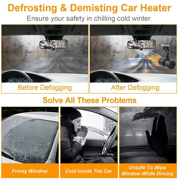 12V 150W Portable Car Heater & Cooling Fan | Rotating Demister, Defroster with Suction Mount & 4.9ft Cord - Image 5