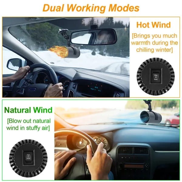 12V 150W Portable Car Heater & Cooling Fan | Rotating Demister, Defroster with Suction Mount & 4.9ft Cord - Image 4