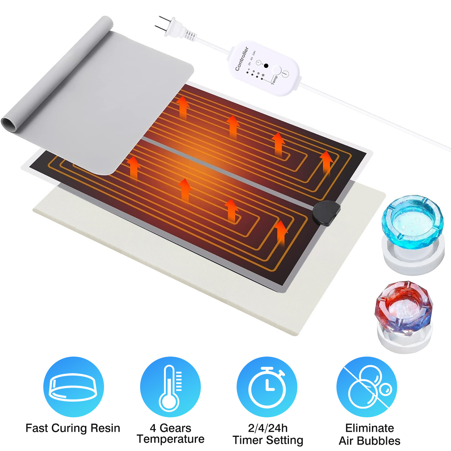 Resin Heating Mat with Smart Timer – 4-Level Temperature Curing Pad for Epoxy Resin, Silicone Molds & DIY Crafting